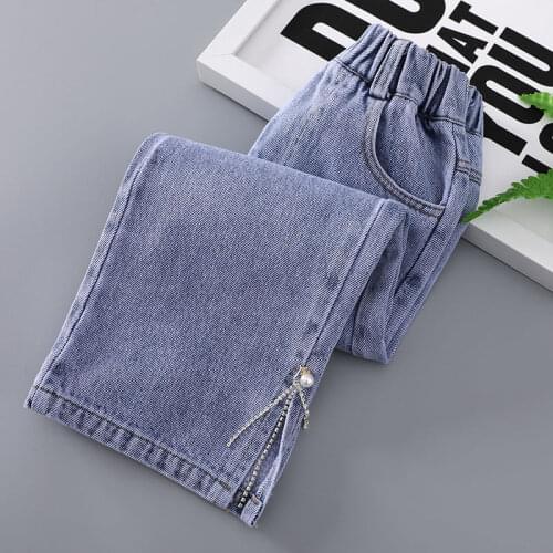 2021 Spring Autumn Baby Girls Fashion Casual Jeans Pant Kids Children Denim Trousers Teen Girls All-Matches Wide Leg Pants Q02