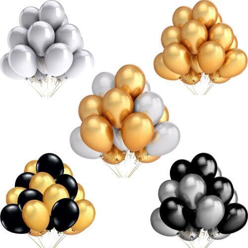 20pcs 12'' Gold Silver Black pink Latex Balloons Happy Birthday Wedding Party Decor Inflatable Air Globos Kids Supplies
