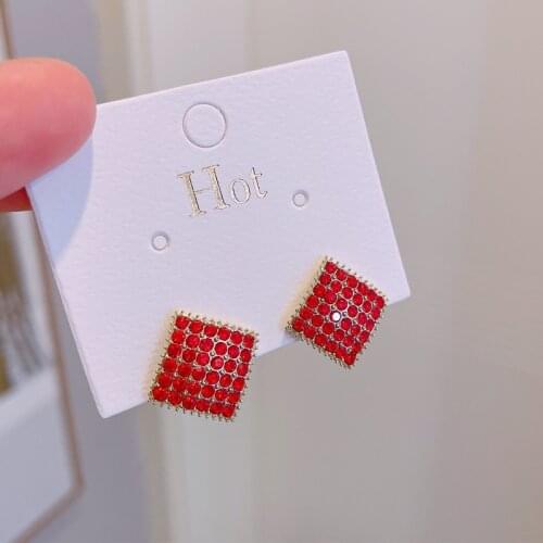Trendy Classic Geometric Square Stud Earrings For Women Full Rhinestone Crystal Stud Earrings Female Weddings Jewelry Gifts