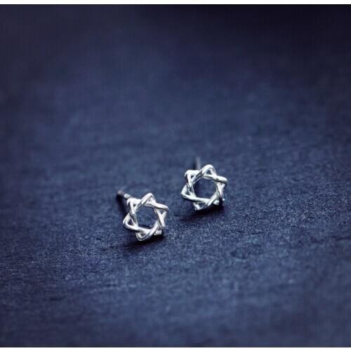 Real 925 Sterling Silver Six Pointed Star Stud Earrings For Women sterling-silver-jewelry Small Studs Earring Brincos ES352