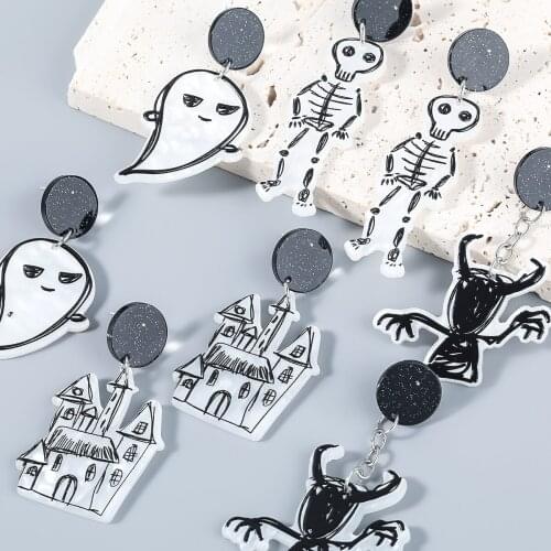 Pauli Manfi Fashion Metal Resin Ghost Skull Earrings Womens Popular Fun Dangle Earrings Party Accessories