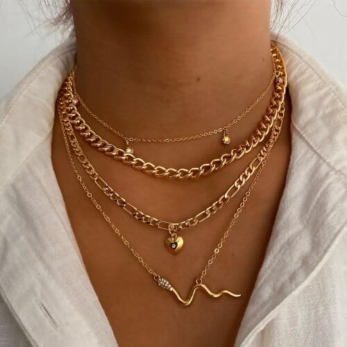 Fashion Asymmetric Snake Heart Charms Necklace for Women Twist Gold Color Chunky Thick Lock Choker Chain Necklaces Party Jewelry
