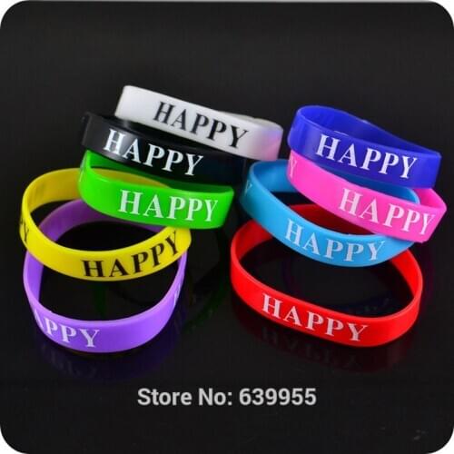 10x HAPPY Silicone Bracelet Mix Colors cartoon wristband Fashion jewelry cosplay costume accessories Children Party Gift