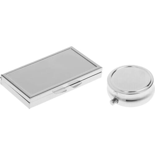 2pcs Travel Round Square Metal Pill Storage Case Box Vitamins Holder Organizer Pocket Medicine Dispenser Container