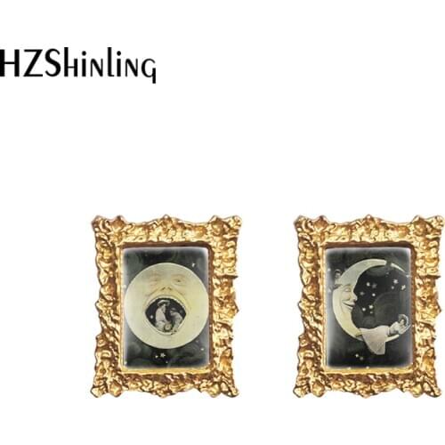 2020 New Secrets of the Sun and Moon Stud Earring Abstract Art Square Earrings Vintage Glass Photo Jewelry Gifts