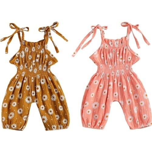 2021 Newborn Baby Girls Boys Rompers Sunflowers Print Strapless Sleeveless Belt Elastic Jumpsuits 0-18M