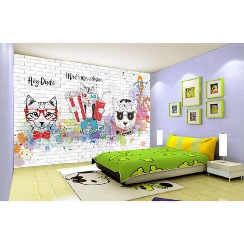 3d wall murals wallpaper for living room Hand drawn cartoon cat musical notes brick wall decor photo wallpaper for walls 3 d