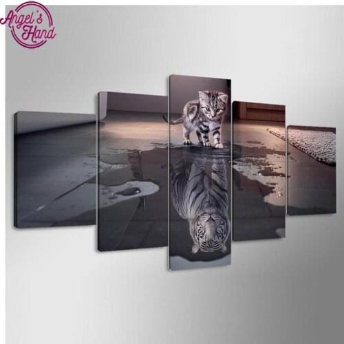 5pcs 5d diy diamond cat tiger diamond painting Cross Stitch square animal embroidery beads patterns picture Wall stickers