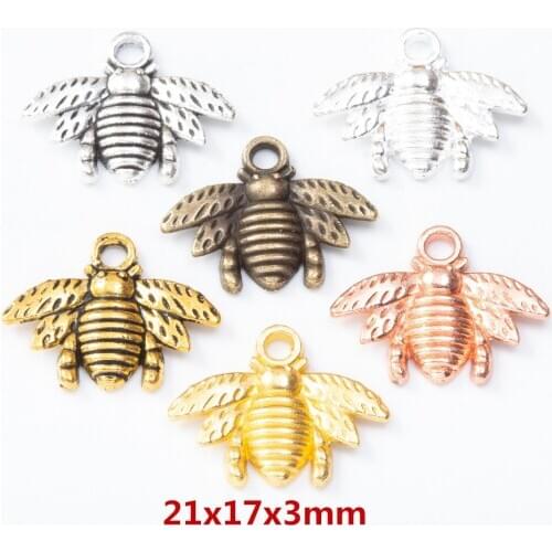 60 pieces of retro metal zinc alloy bee Pendant for DIY handmade jewelry necklace making 8205