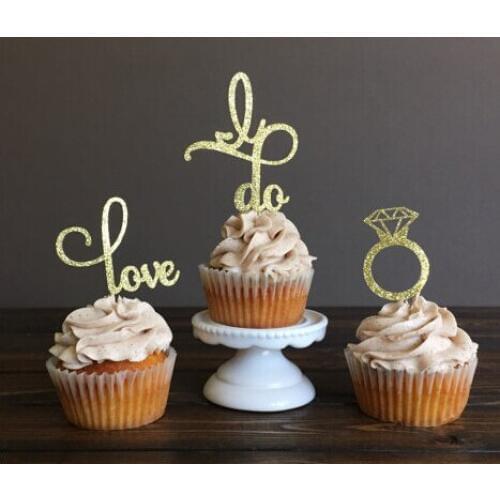 Glitter Engagement cupcake toppers Valentines day toothpick wedding Food Picks baby bridal shower Decor Decorations