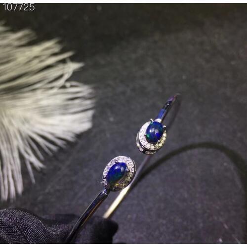 Natural black opal bracelet, mysterious night sky nebula, changing colors, Australian origin, 925 silver