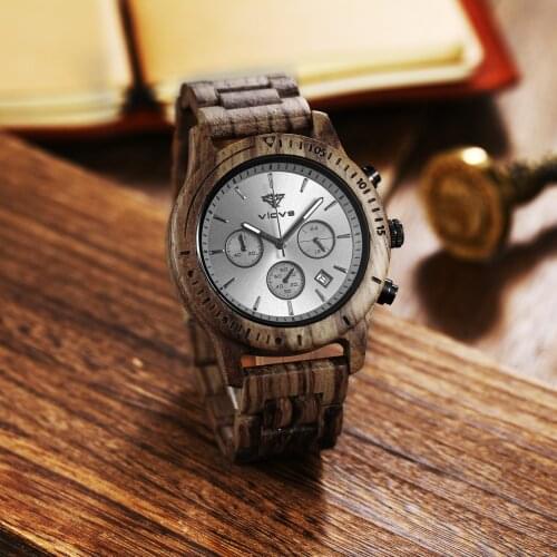 Mens Watch 2021 High-end Fashion Explosive Wood Watch Chronograph Calendar Watch Rosewood Walnut Quartz Watch