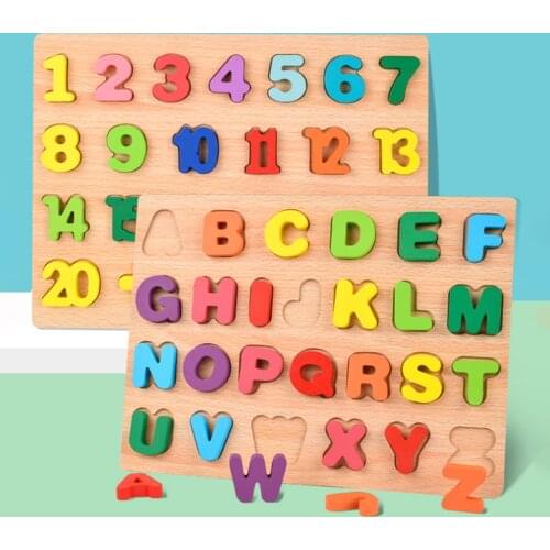 20cm Wooden Board with Colorful Alphabet Number 3D Puzzle Kids Early Educational Toy Matching Letter Family Game Children Gifts