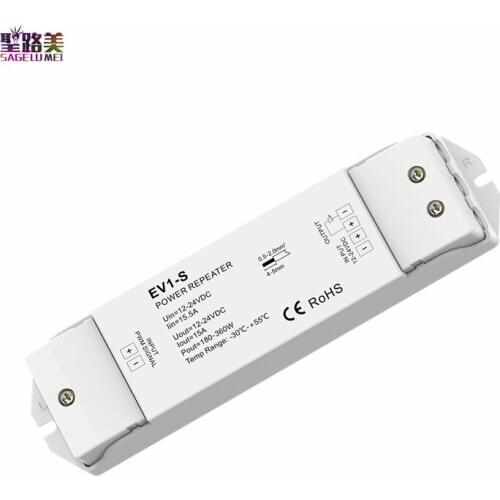 EV1-S 1CH*15A 12V - 24VDC CV 1 Channel Dimming Power Repeater High-power Dimming Constant Voltage Power Amplifier PWM signal