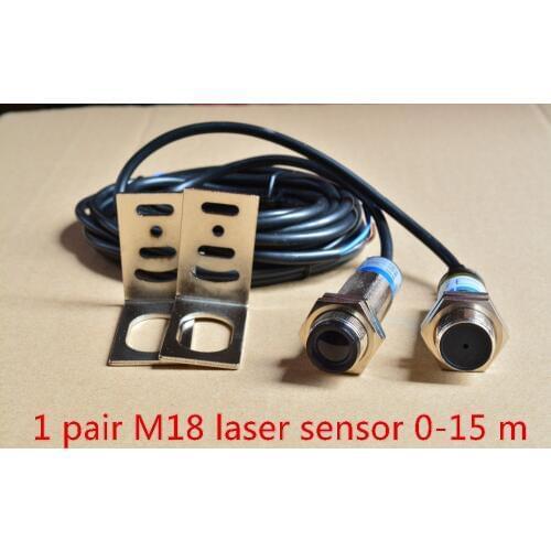 1pair M18 laser photoelectric sensor optoelectronic switch NPN or PNP DC10-30 detection distance 0 -15 meters