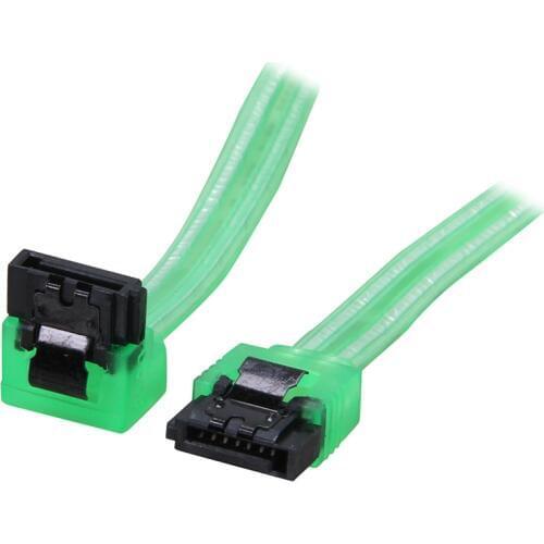 24inch 180 to 90 degree 6Gb/s SATA3 Serial ATA DATA cable w/ latch for SATA 3.0 SATAIII 6Gbps HDD Hard Drive Disk/ SSD- UV Green