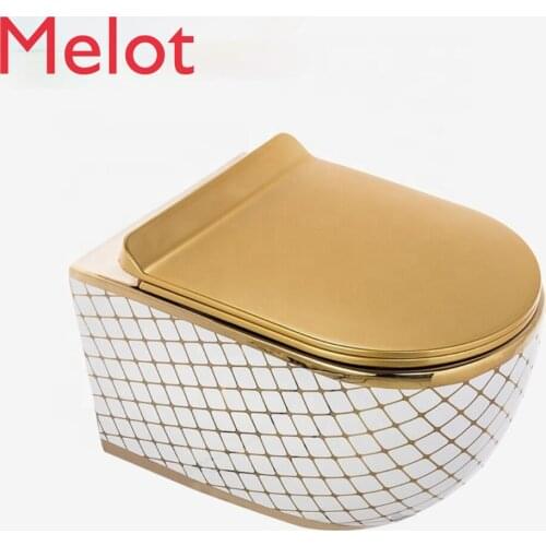 Ceramic rimless gold color wall hung toilet bathroom golden design rose gold wall toilet bowl