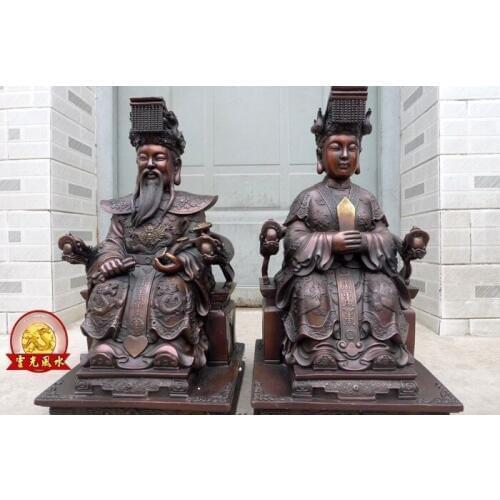 China Pure Bronze Dragon Chair Jade Emperor Queen Phoenix Mother Buddha Statue