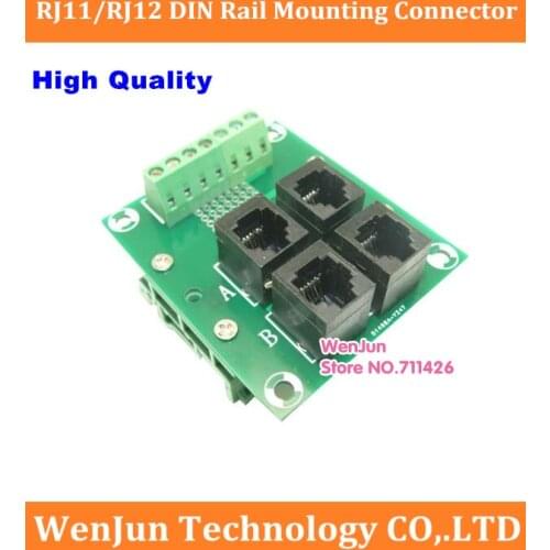 RJ11 RJ12 6P6C Jack 4-Way Buss Breakout Board Terminal Block with DIN rail mounting RJ11 connector RJ12 connector -1pcs/lot