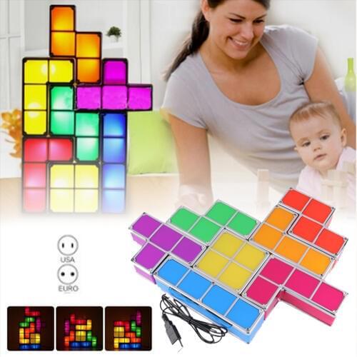 Creative Night Light DIY Decorate Tetris Block Energy Saving Night Lamp Puzzle Constructible ABS Stackable