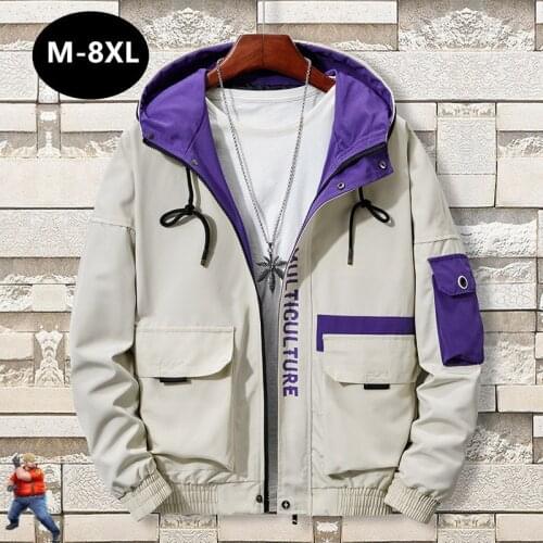 Jacket Men Ropa Autumn Bomber Hooded Windbreaker Jackets Black Plus size Cargo Boys 6XL 7XL 8XL Hip Hop Winter Fleece Mens Coats