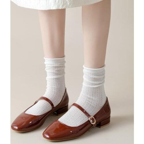 Summer Mesh Women Socks Cotton Solid Black White Khaki Hollow Out Breathable Crew Socks Casual Thin Harajuku Kawaii Cute Socks