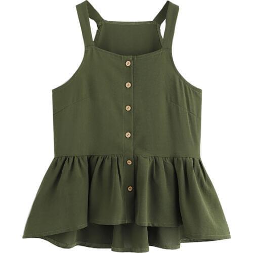 Fashion Womens Casual Camis Strap female Summer Sleeveless Cut Single-breasted Ruffled Tops ladies Large Size Loose Shirt