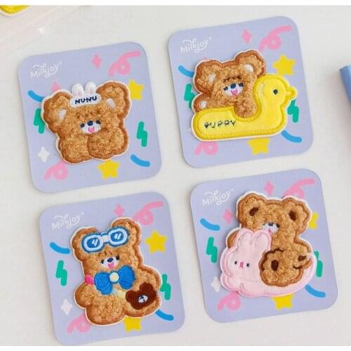 Cute Bears Embroidery Patch Fabric Sticker For Stationery DIY Hats Bags Clothing Decoration Fabric Label
