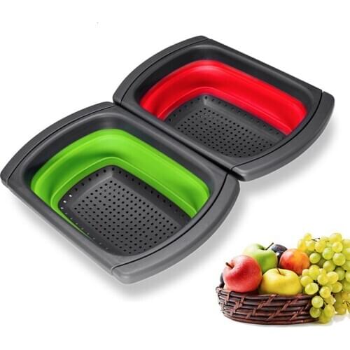 Multi-Functional Silicone Telescopic Folding Drain Basket Retractable Adjustment fruit Vegetable Washing Basket Kitchen Tools