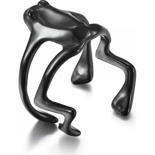 Mens Stainless Steel Frog Ring Animal Personality Party Biker Ring Gothic Jewelry Punk Retro Silver Color Black Ring