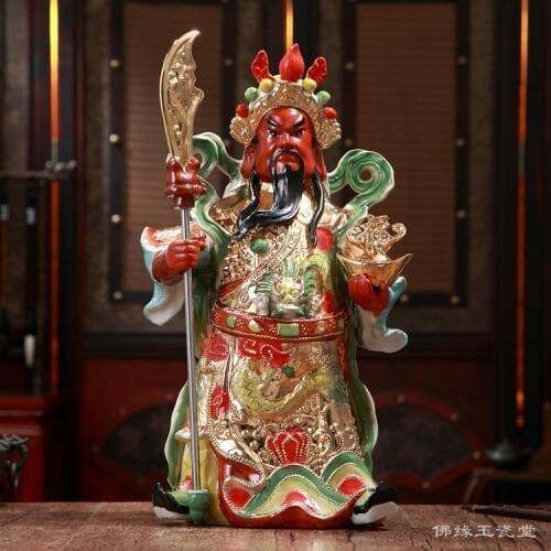 Genuine Ceramic Buddha Statue fortune bussiness Ornament Guangong Fengshui Decoration God of wealth Guan Gong figurine 30cm