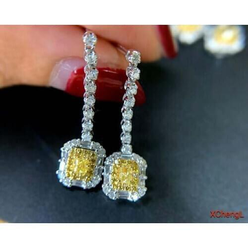 2020 New Fashion 18K Real Gold Yellow Diamond Earrings Jewelry for Women&Gift&Wedding