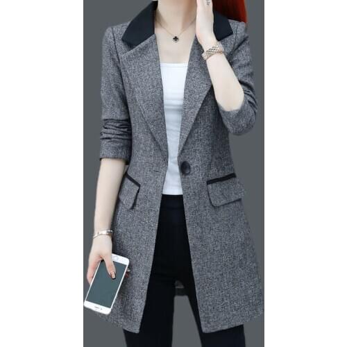 2020 New Plus size Autumn Coat Womens Professional Tooling Jacket Casual Long Suit Jackets Black Fashion Blazer Abrigo Mujer 3XL
