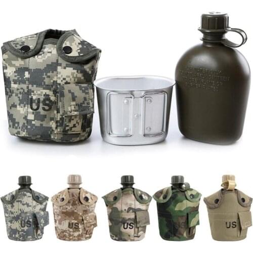 1L Outdoor Army Military Water Bottle Camping Hiking Backpacking Survival Canteen Cup Portable for OutdoorTravel Kettle Bag