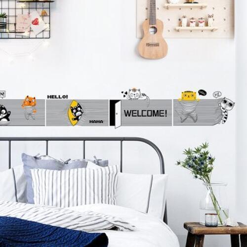 Poster Animal Wall Sticker Creative Personality Cartoon Cat Wallpaper Wall Pictures For Living Room Waistline Stickers Wall Art