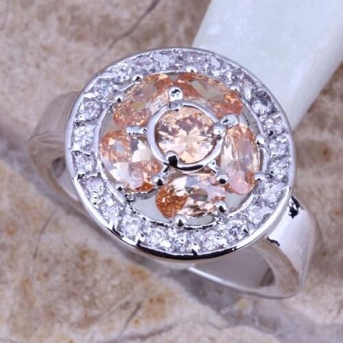 Stunning Brown Morganite White CZ Silver Plated Ring Size 6 / 7 / 8 / 9 R0242