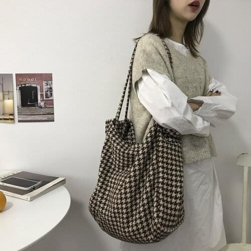 Women Large Capacity Winter Casual Shoulder Pouch Popular Simple Female Daily Bag Fashion Woolen Houndstooth Messenger Bag
