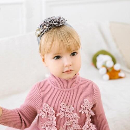 3D pearl net yarn simulation flower child baby bow headband elastic headband children girls headband princess hair accessories