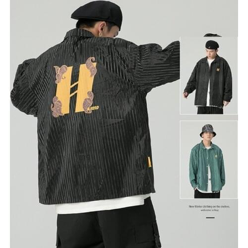 2021 Mens Long Sleeve Casual Trend Shirts Pattern Striped Printing Youth Shirts Streetwear Clothes Loose Camisa Masculina M-5XL