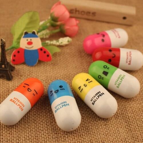 Cute Kawaii Blue Ink Capsule Creative Pills Ball Ballpoint Pens Ballpen For Office School Writing Supplies Stationery Random