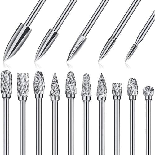 15 Pieces Wood Carving and Engraving Drill Bit Double Cut Carbide Rotary Burr Woodworking Drill Bits for DIY Woodworking