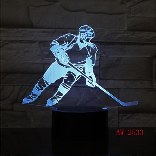 7 Color Change Bedroom Sleep Lighting 3D Ice Hockey Goalie Modelling Table Lamp Led Nightlights Usb Sports Fans Gifts AW-2533