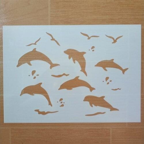 A4 Size DIY Craft Dolphin Pattern Stencil Template For Wall Painting Scrapbooking Stamp Decor Embossing Paper Cards
