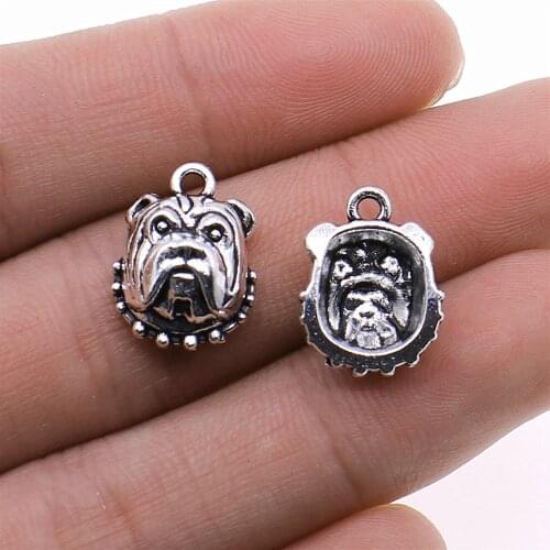 Tristana 20pcs 13x17mm Bulldog Dog Head Charms Pendant For Jewelry Making Antique Silver Color Alloy Charms
