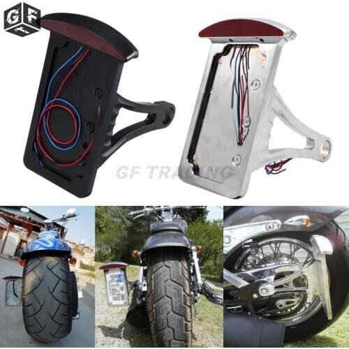 Universal Fit Motorcycle 12V Side Mount License Plate White Light LED Tail BrakeStop Red Light For Harley Customs Choppers
