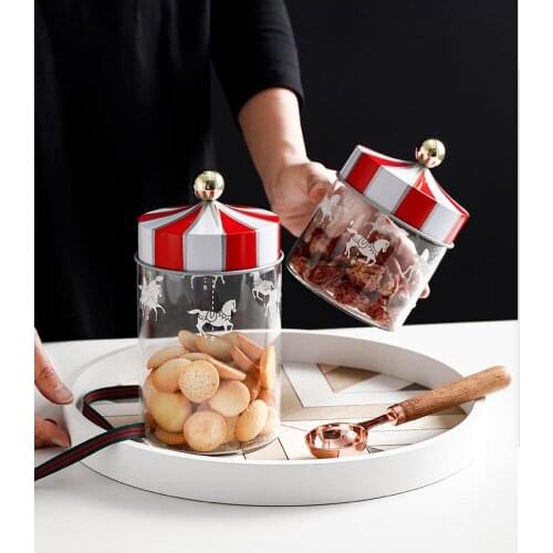 Merry-Go-Round Modelling Food Preservation Sealed Can Kitchen Storage Candy Coffee Biscuit High Borosilicate Glass Practical Box