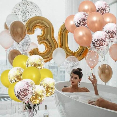 11Pcs/lot d Number Foil Balloons Happy Birthday Balloons Baby Shower Kids Adult 30 Birthday Party Decorations Rose Gold Balloons