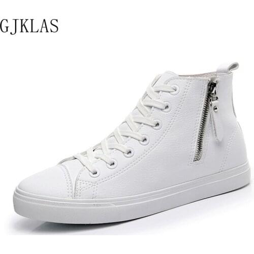 High Top Sneakers Men Shoes Leather Black and White Fashion Sport Shoes Men Lace-up Leather Casual Shoes Sport Shoe Man Sneaker