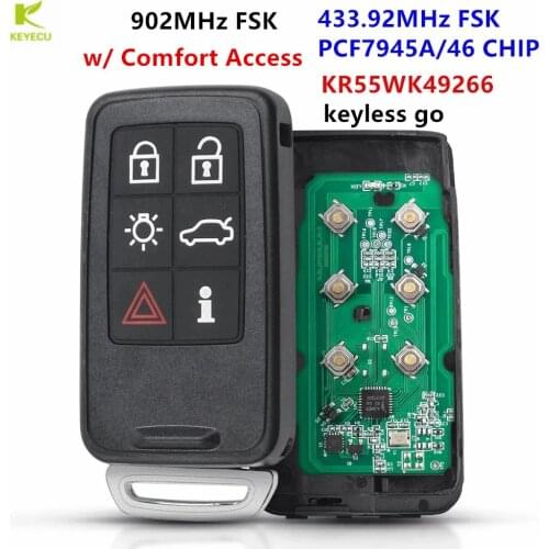 KEYECU Replacement Smart Remote Key Fob 6 Button 434MHz for VOLVO S60 S80 V40 V60 V70 XC60 XC70 2007-2016 FCC ID: KR55WK49266