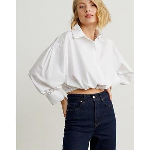 2021 Summer Spring Puff Sleeve Top Ladies Turn Down Collar Office Lady White Women Blouse Long Sleeve Casual Solid Female Shirt